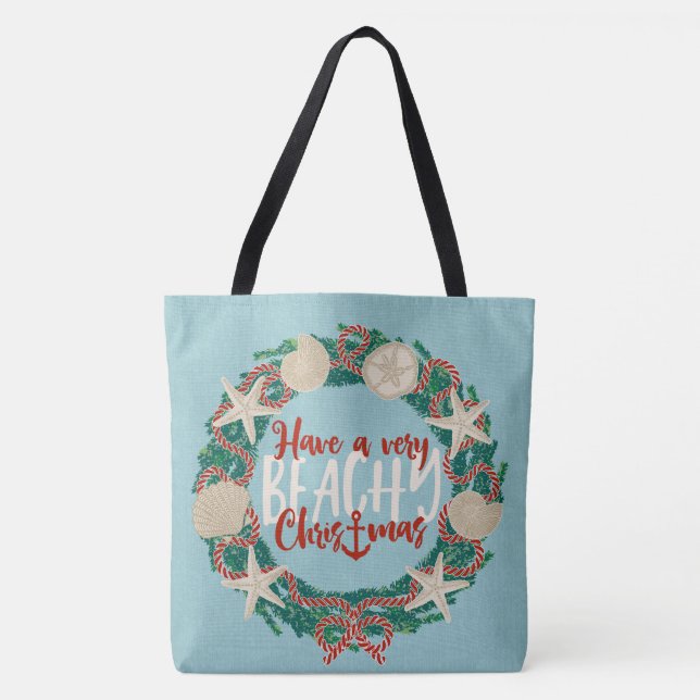 Christmas Coastal Tropical Sea Shells Reversible  Tote Bag (Front)