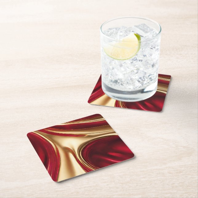 Christmas Coaster-Red and Gold- Square Paper Coaster (Insitu)