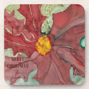 Christmas Coasters Poinsettia Reds and Greens