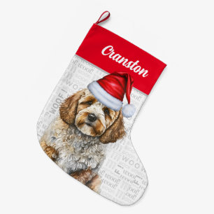 Christmas Cockapoo Santa with Dog's Name Large Christmas Stocking