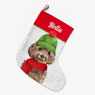Christmas Cockapoo with Dog's Name Large Christmas Stocking