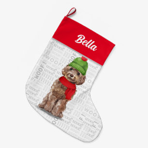 Christmas Cockapoo with Dog's Name Large Christmas Stocking