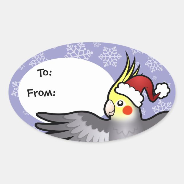 Christmas Cockatiel Oval Sticker (Front)