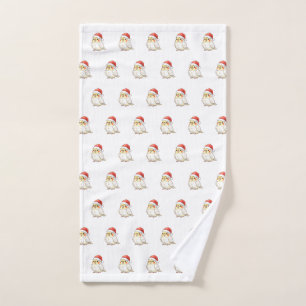 Christmas Cockatiel Wearing Santa Hat Hand Towel