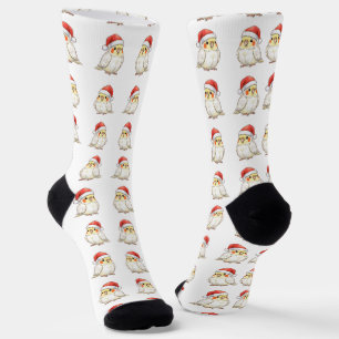 Christmas Cockatiel Wearing Santa Hat Socks