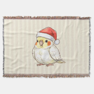 Christmas Cockatiel Wearing Santa Hat Throw Blanket