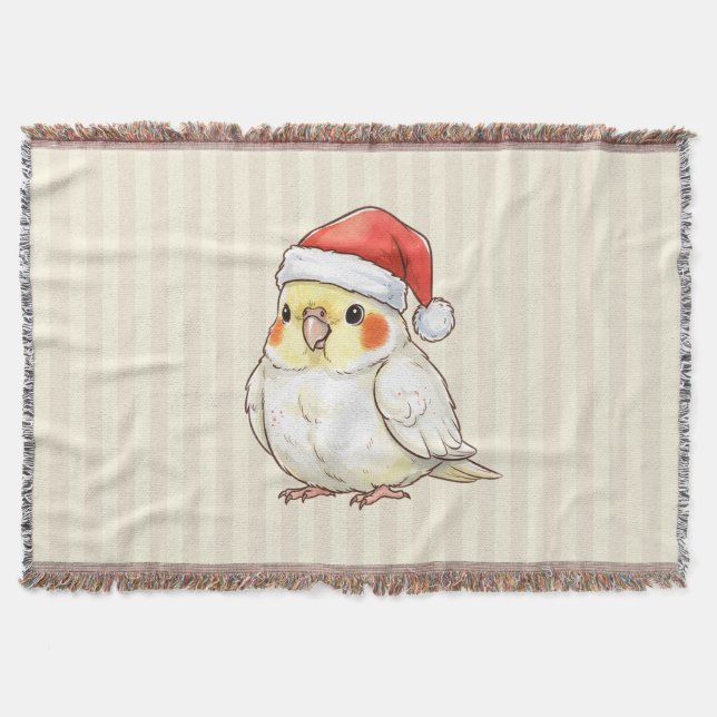 Christmas Cockatiel Wearing Santa Hat Throw Blanket (Front)