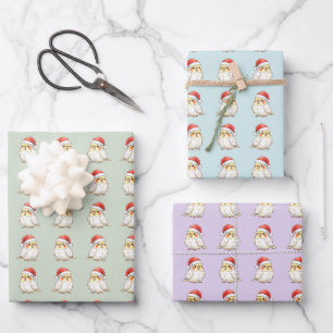 Christmas Cockatiel Wearing Santa Hat Wrapping Paper Sheet