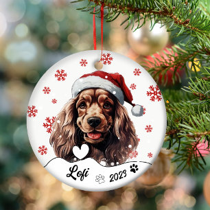 Christmas Cocker Spaniel Dog Personalised Ceramic Tree Decoration