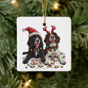 Christmas Cocker Spaniel Dogs Ceramic Ornament
