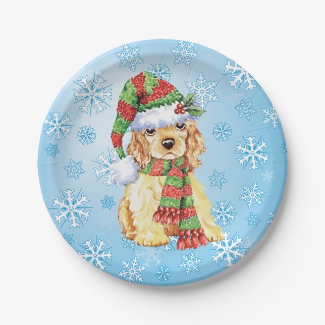Christmas Cocker Spaniel Paper Plate (Front)