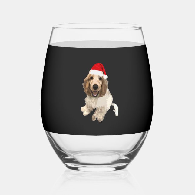 Christmas Cocker Spaniel (White) Essential T-Shirt Stemless Wine Glass (Front)