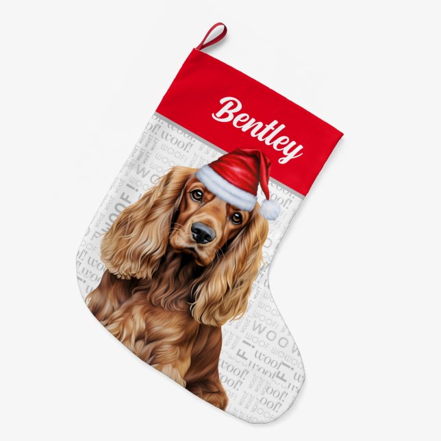 Christmas Cocker Spaniel with Dog's Name Large Christmas Stocking (Front (Hanging))