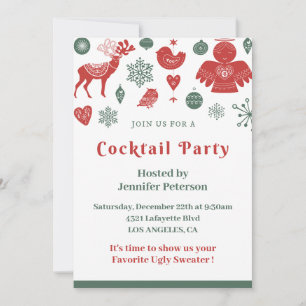 Christmas Cocktail Beautiful Nordic Pattern Green Invitation