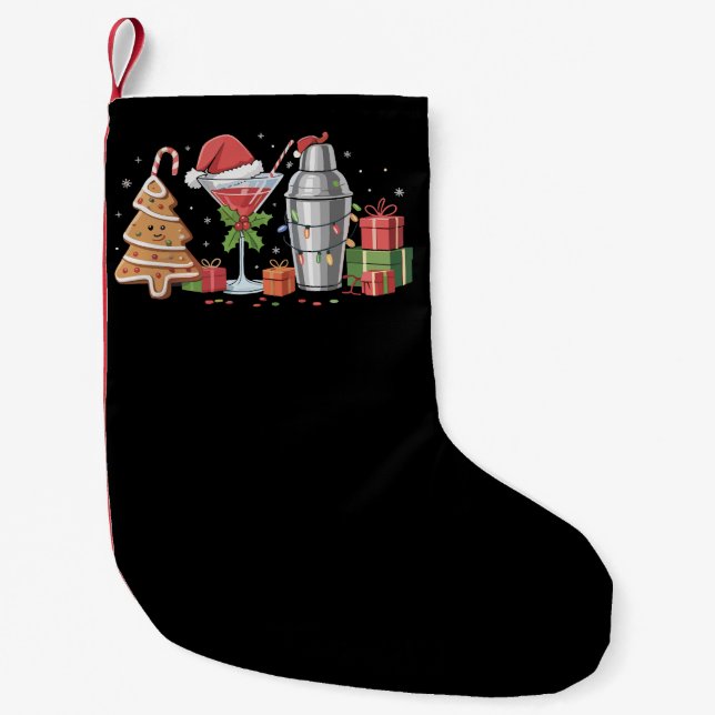 Christmas Cocktail Espresso Martini Drinking Party Small Christmas Stocking (Front)