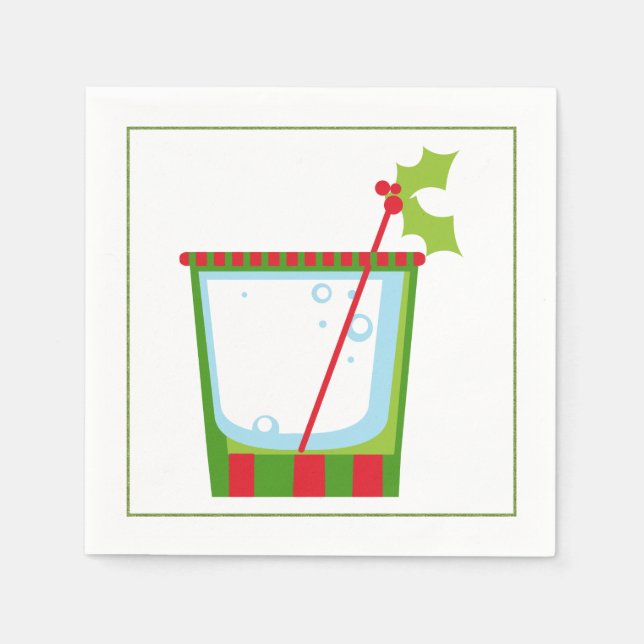 Christmas Cocktail Napkin with martini olive (Front)