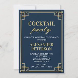 Christmas Cocktail Party Dinner Navy Gold Invitation