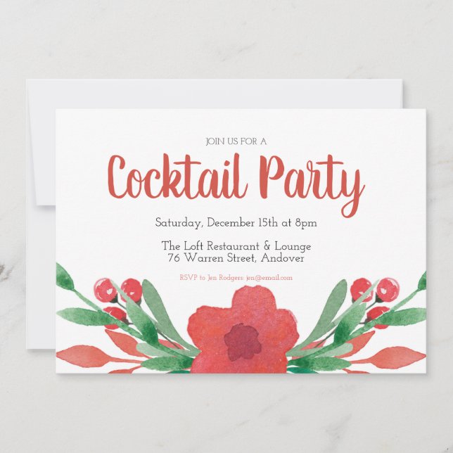 Christmas Cocktail Party Floral Invitation (Front)