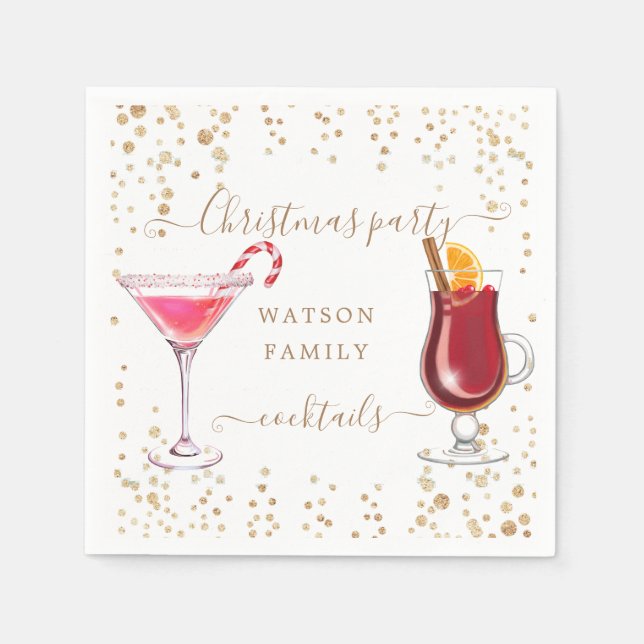 Christmas cocktail party glitter monogram napkin (Front)