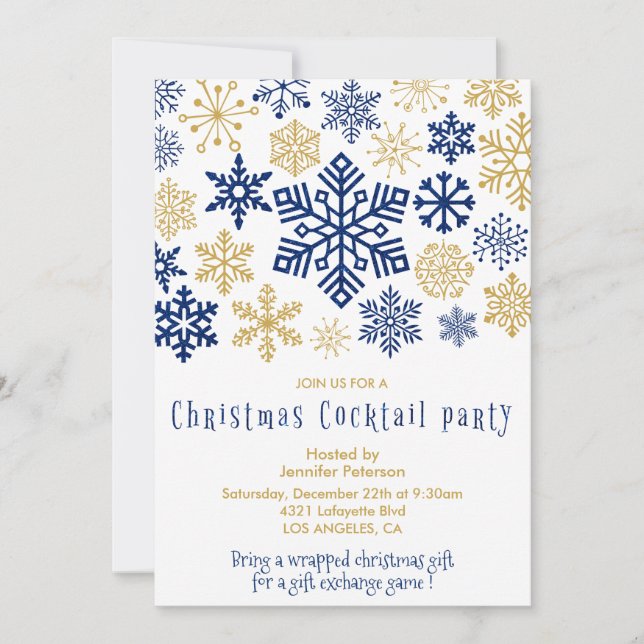 Christmas Cocktail Party Invite Chic Snowflakes (Front)