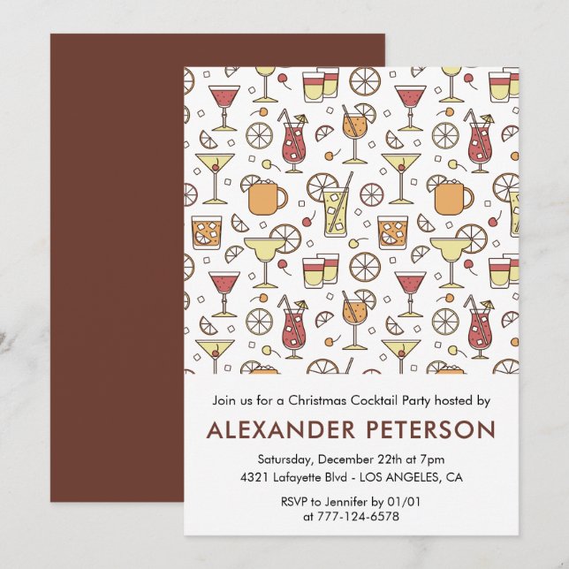 Christmas Cocktail Party invite Cocktail Pattern  (Front/Back)