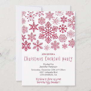 Christmas Cocktail Party Invite Snowflakes Red 