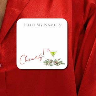 Christmas Cocktail Party Martini Name Badge Square Sticker