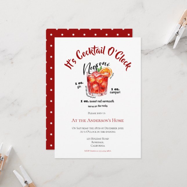 Christmas Cocktail Party Watercolor Illustration  Invitation (Front/Back In Situ)