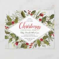 Christmas Cocktail Party Watercolor Vintage Holly