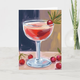 Christmas Cocktail Red Berries Pine Merry Holiday Card
