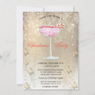 Christmas Cocktail Snowflakes Gold Christmas  Invitation