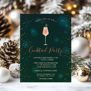 Christmas Cocktail Stars Green Christmas Party Invitation