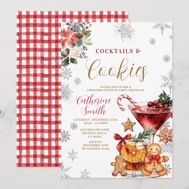 Christmas Cocktails and Cookies Party Invitation (Front/Back)