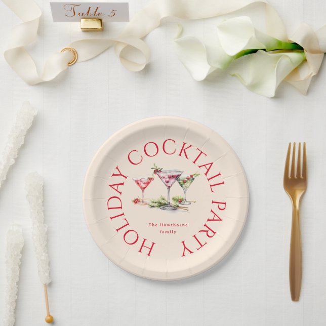 Christmas Cocktail's Elegant Party Paper Plate (Wedding)