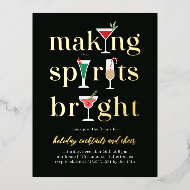 Christmas Cocktails Foil Holiday Party Postcard (Front)