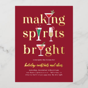 Christmas Cocktails Foil Holiday Party Postcard