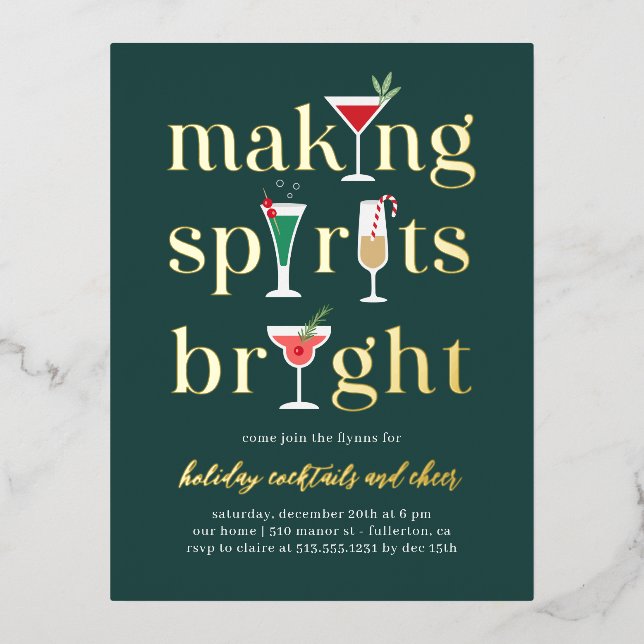 Christmas Cocktails Foil Holiday Party Postcard (Front)