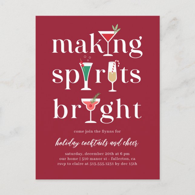 Christmas Cocktails Holiday Invitation Postcard (Front)