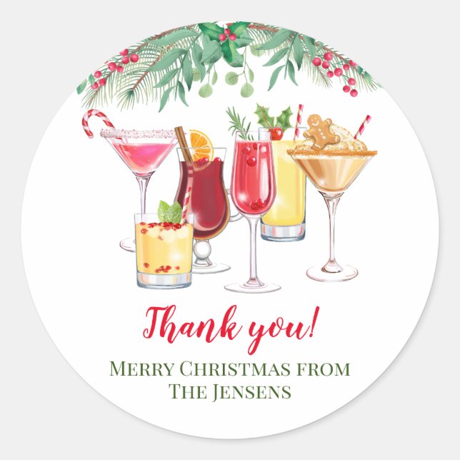 Christmas Cocktails Holiday Party  Classic Round Sticker (Front)