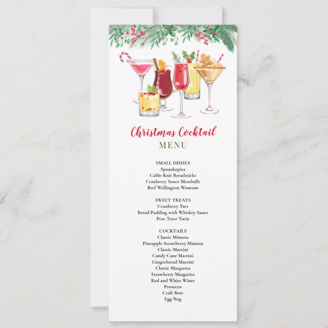 Christmas Cocktails Holiday Party Menu  Invitation (Front)