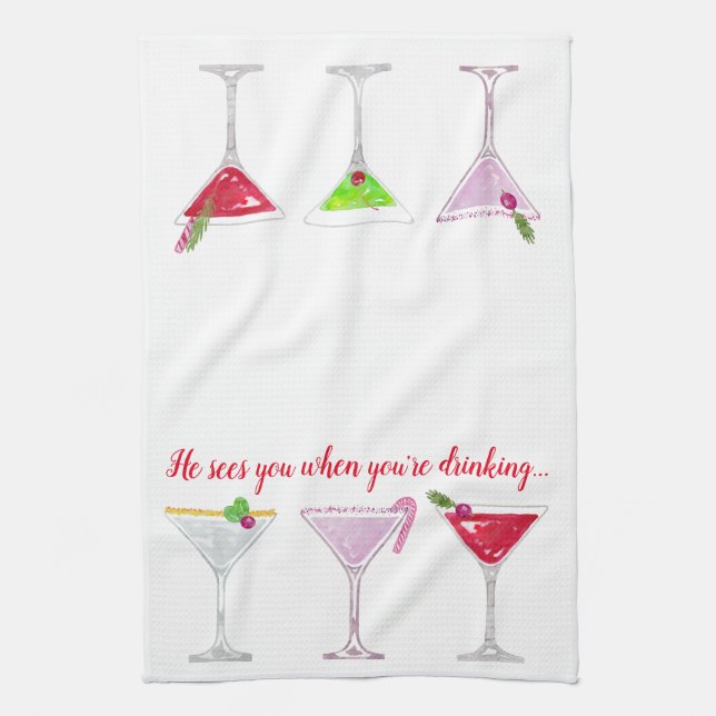 Christmas Cocktails Humorous Quote Tea Towel (Vertical)