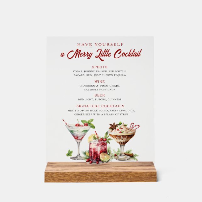 Christmas cocktails Merry holiday bar sign (Front)