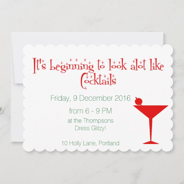 Christmas Cocktails Retro 50s Style Holiday Card (Front)