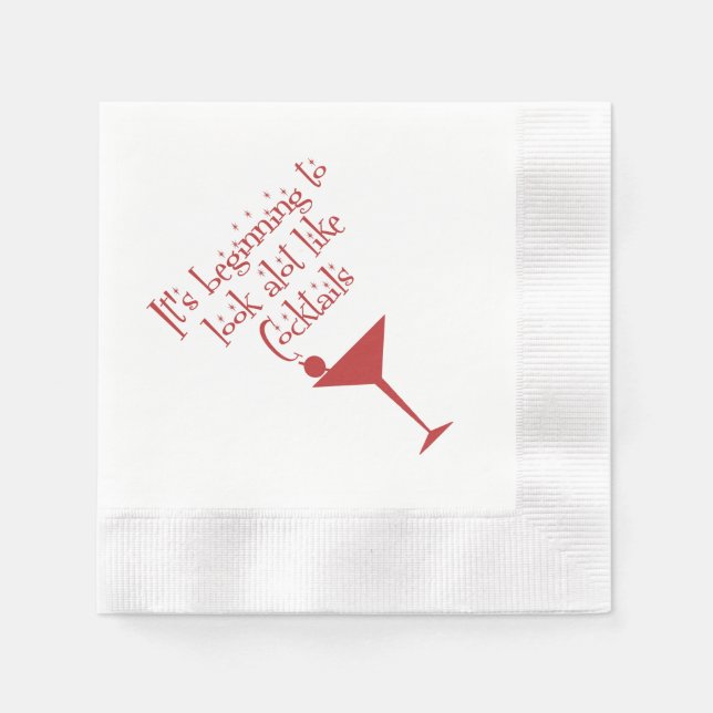 Christmas Cocktails Retro 50s Style Holly Red  Napkin (Front)