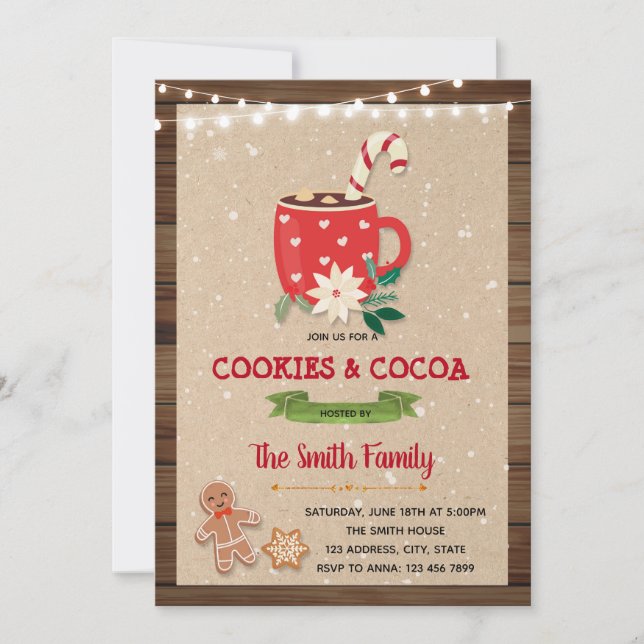 christmas cocoa and cookies theme invitation (Front)