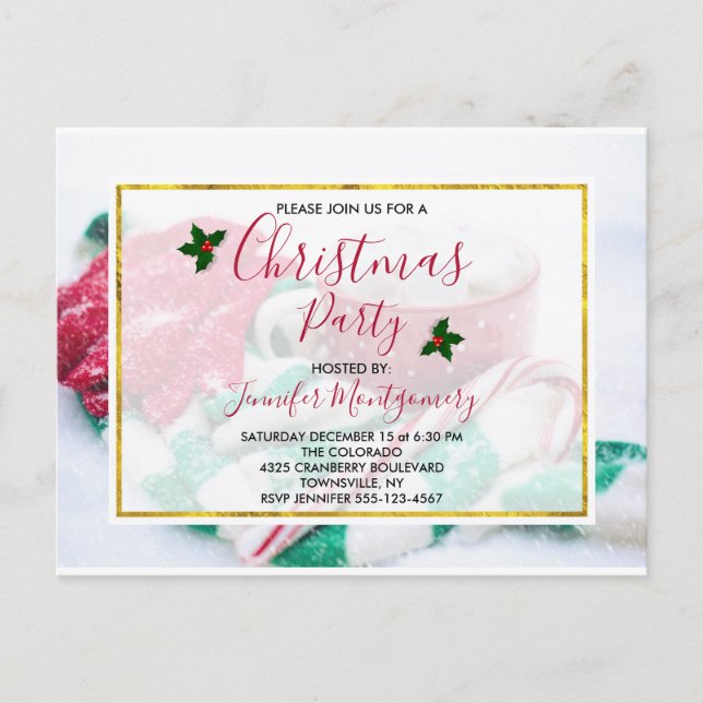 Christmas Cocoa | Candy Cane | Party Invite Postcard (Front)