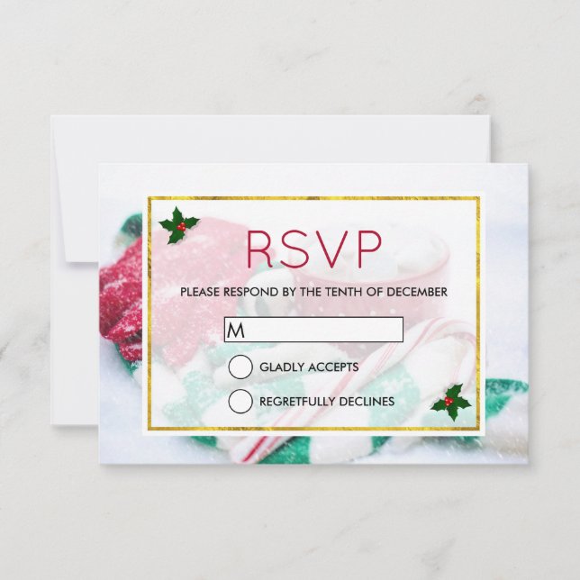 Christmas Cocoa Candy Cane Scarf & Gloves RSVP Invitation (Front)