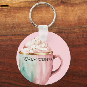Christmas Cocoa Gold Blush Pink Mint Warm Wishes Key Ring