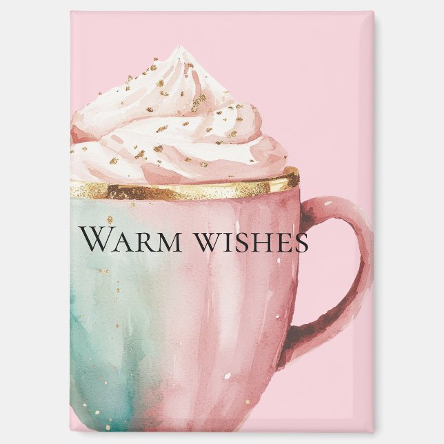 Christmas Cocoa Gold Blush Pink Mint Warm Wishes Magnet (Front)