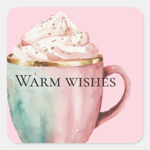 Christmas Cocoa Gold Blush Pink Mint Warm Wishes Square Sticker
